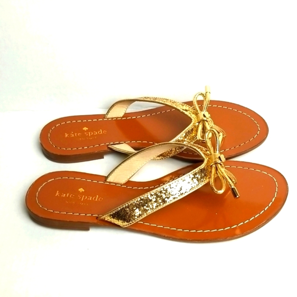 Kate Spade Cena Gold Bow Thong Slipper Flat Sandals